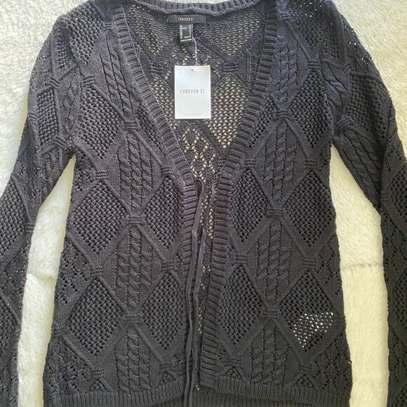 Boho Knit Crochet Sweater Tie Front Long Sleeve Top - Size Small - Picture 6 of 11